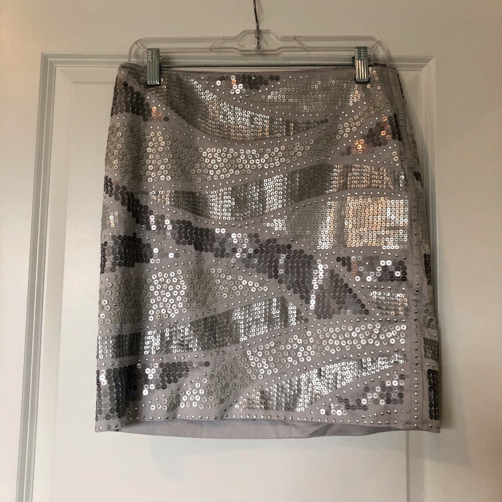 White House Black Market silver sequined skirt